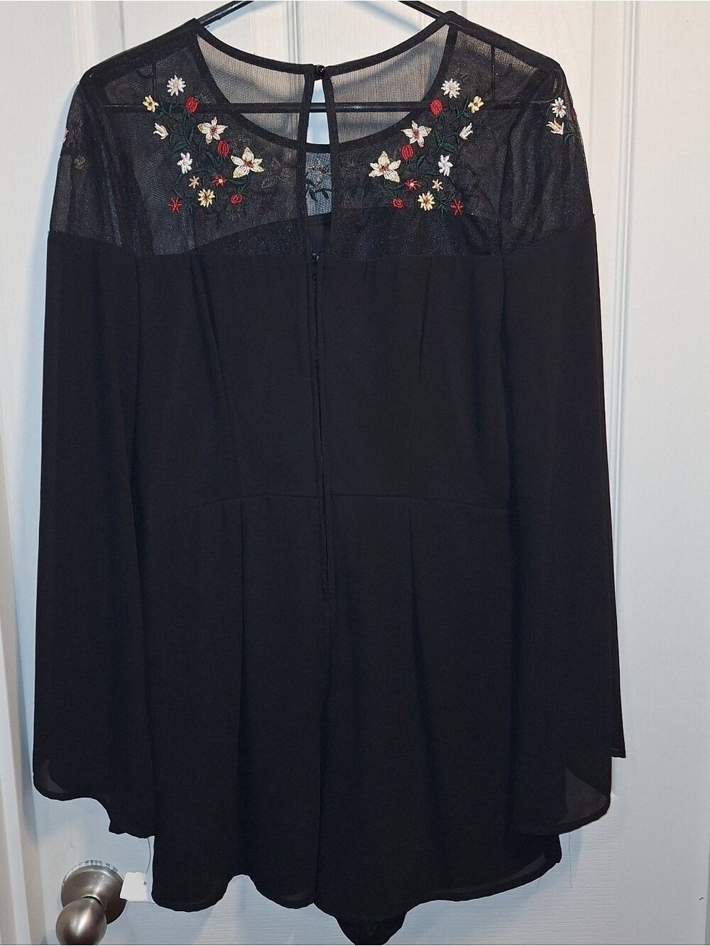 Midnight Doll Black Floral Embroidered Mesh Yoke Jumper Women's 13